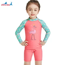 DiveSail От 3 до 10 лет, детский купальный костюм для девочек Купальник для плавания, Раздельный костюм из двух предметов купальный костюм UPF 50+ с длинными рукавами для серфинга