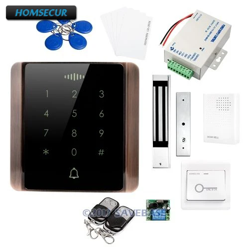 

HOMSECUR Waterproof RFID Access System + Power Supply Module + Waterproof 180KG Magnetic Lock + Wired Doorbell