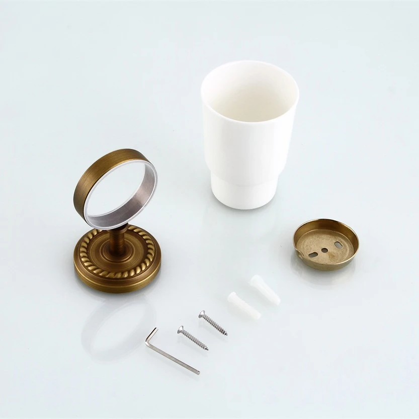 Cup & Tumbler Holders Antique Brass Toothbrush Double Cup Holder Wall Bathroom Accessories Tumbler Rack 9142K