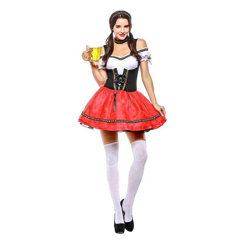 Женское Модное Пиво oktoberfest костюм для девочки немецкий баварский карнавальный разносчица пива, девушка косплей костюм униформа