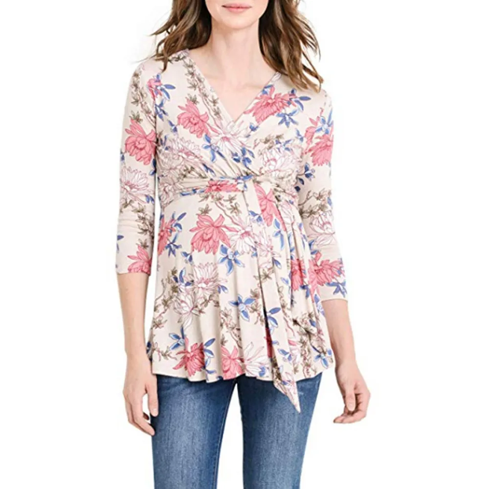 SAGACE Maternity Long Sleeve Tops Beach Floral Ladies Flower Print Womens Clothes | Мать и ребенок