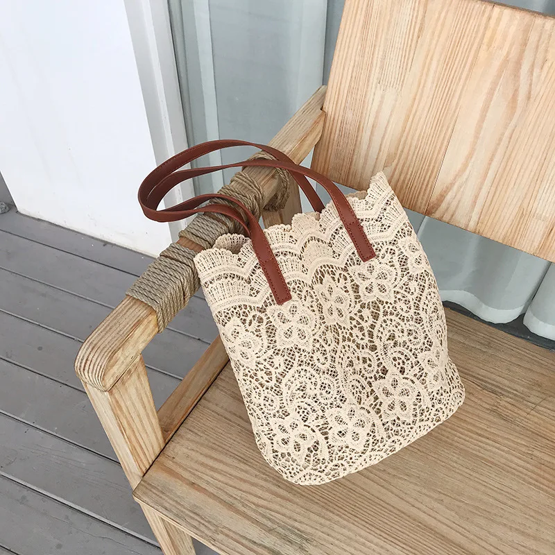 

2019 New Summer Lace Bucket Lady Handbag Beach Bag