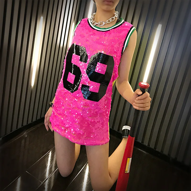 Fashion Girl Bing Sequins Dance Wear Easy T-shirt Women Shiny Sexy Stage Costumes Hip Hop Costume Cheerleading Clothing Dufugold