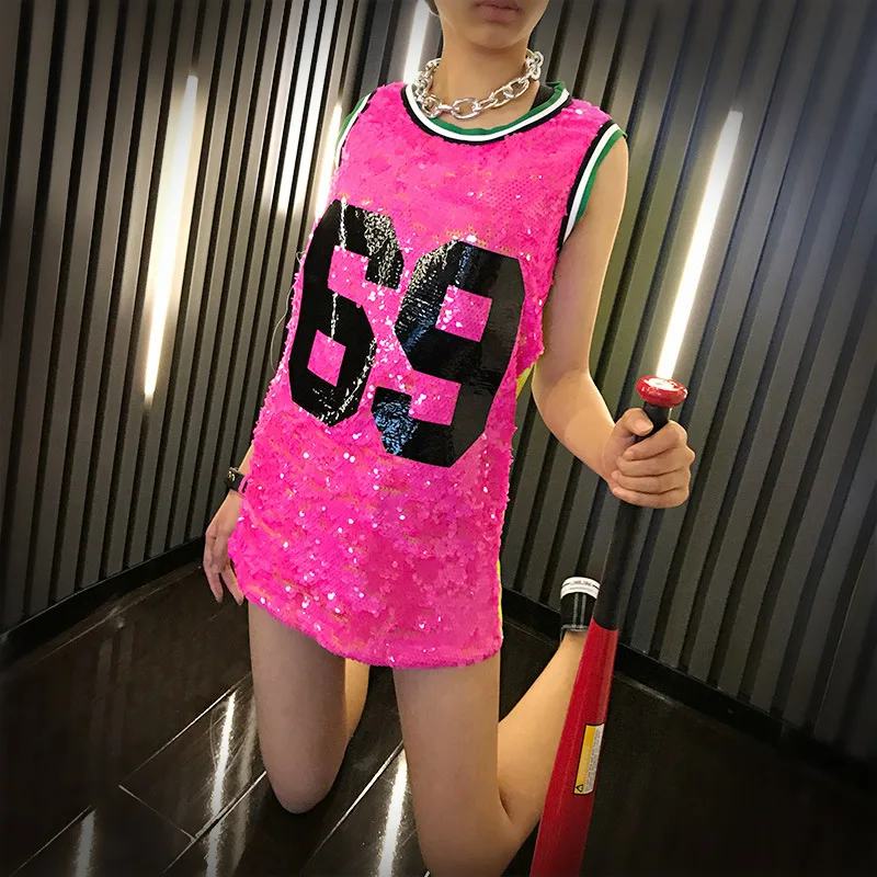 

2019 New Fashion Girl Sequins Dance Wear Easy T-shirt Women Sexy Stage Costumes hip hop Costume Cheerleading clothing Dufugold