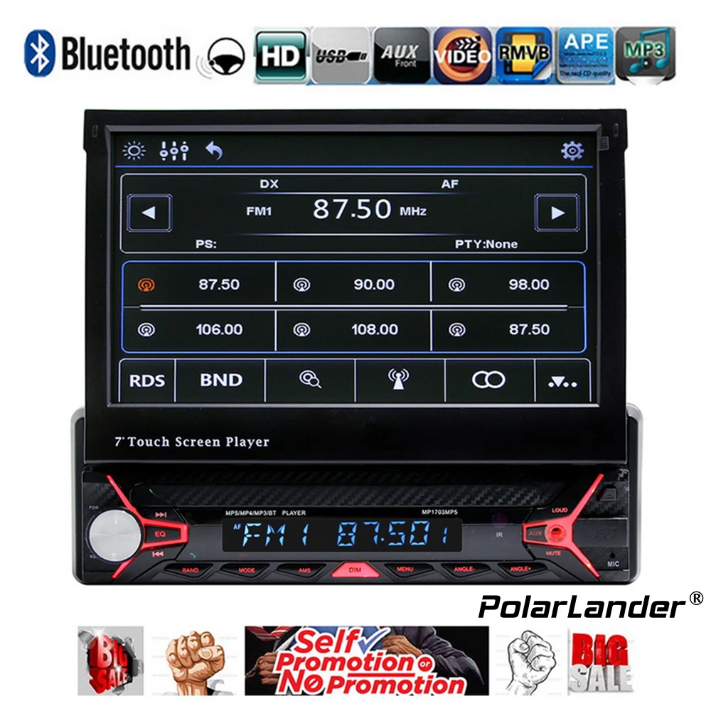 Cheap Auto Multimedia Autoradio 1 Din Car Video MP5 Player 7 Inch HD Touch Screen Bluetooth FM Radio European GPS Map USB Mirror link 6