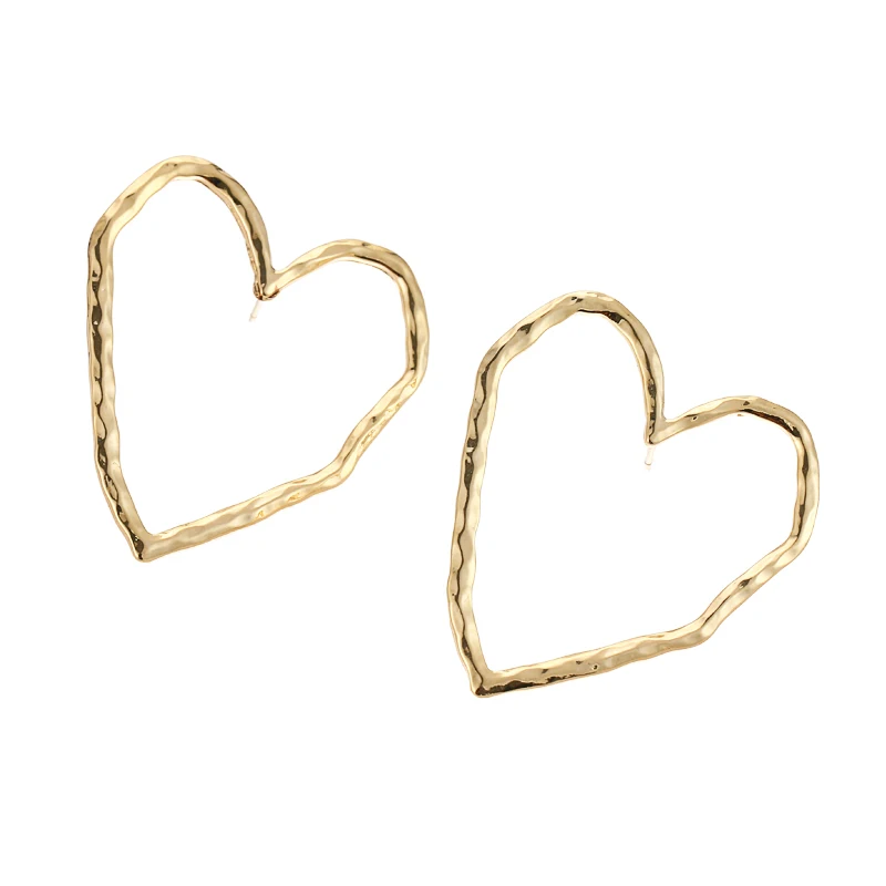Yhpup S925 модные классические очаровательные геометрические серьги-гвоздики в форме сердца, полые корейские серьги из золотого цинкового сплава для женщин, вечерние ювелирные изделия