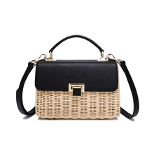 Высококачественная женская сумка ручной работы из ротанга, плетеная натуральная кожа, замша, кожа, украшение, модная сумка-почтальон, ротанговая сумка, деревянная сумка
