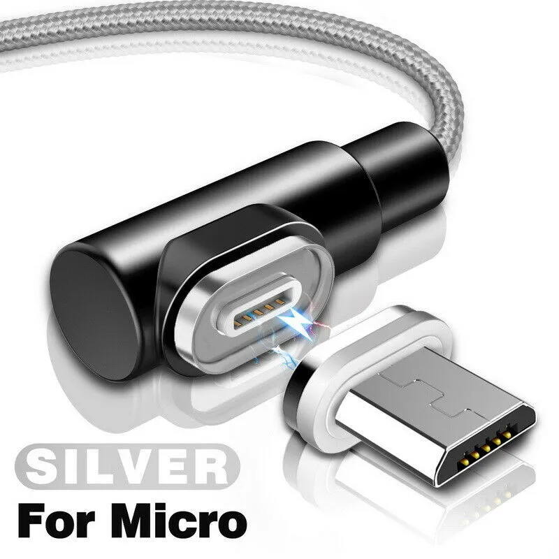 Магнитный кабель Micro USB кабель для быстрой зарядки type-C 1 м 3 а кабель для передачи данных нейлоновый Магнитный зарядный кабель для iPhone Xiaomi светодиодный - Цвет: SILVER For Micro