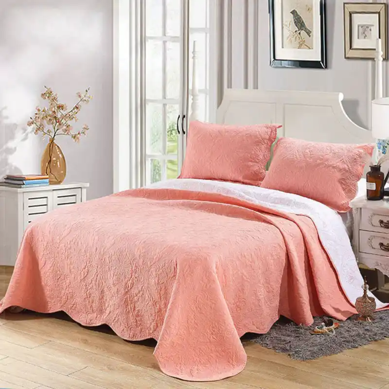 Orange Bedspread For Bed Quilts Set 3pcs Solid Embroidered Cotton