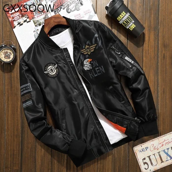 

Male Bomber Jacket 2019 Men Army Military Pilot Jacket Badge Embroidery Baseball Jacket Motorcycle Air Force Coat Autumn GM143