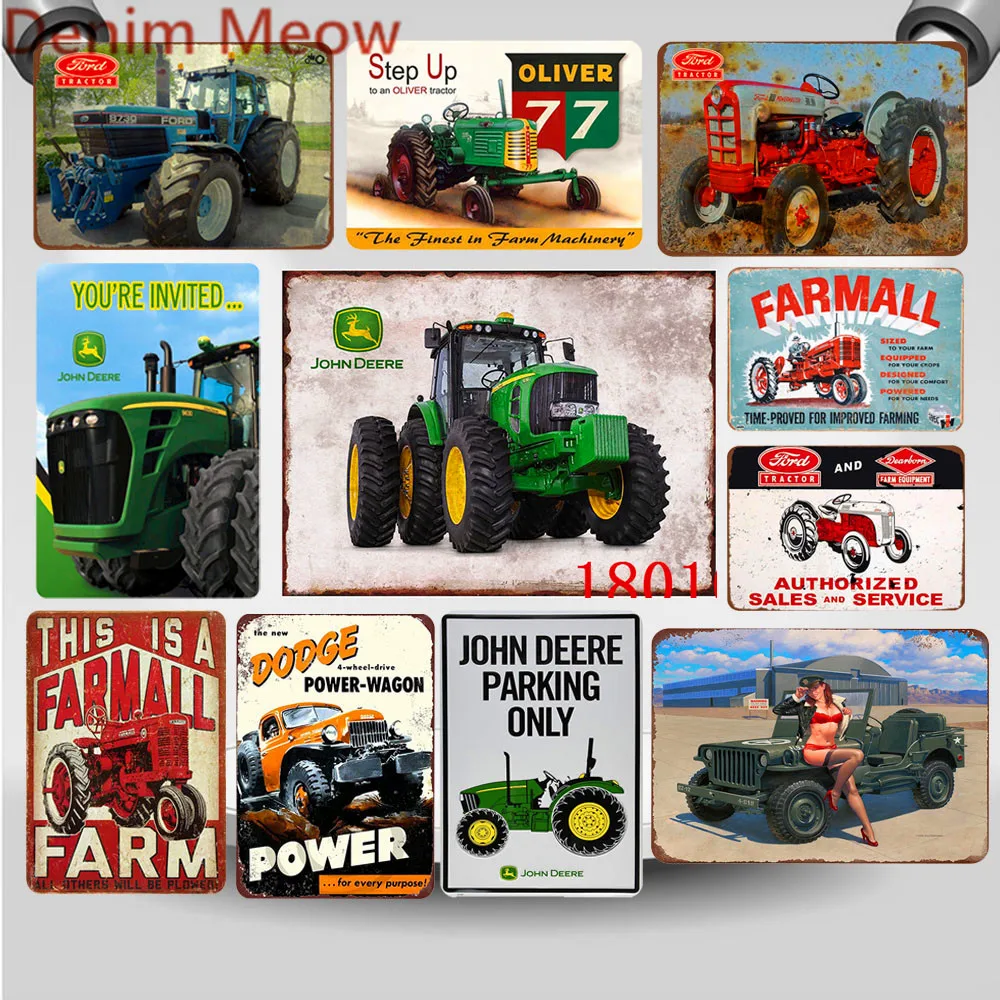Vintage Agricultural Machine Metal Tin Signs American Classic Ford Tractors Plaque Garage Wall Painting Poster Home Decor WY68