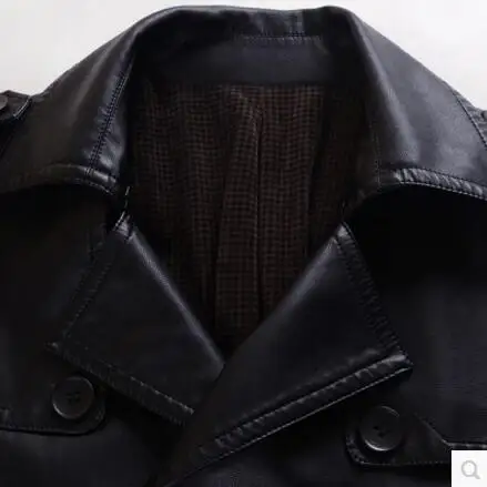 Мужской деловой повседневный кожаный тренчкот облегающее двубортное плотное