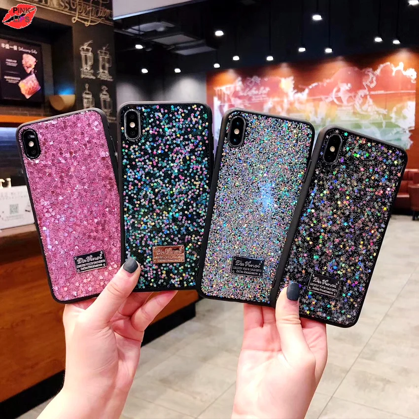 

PINK LIPS Shining Flash Sequins Glitter Phone Case For iPhone 6 6s 7 8 Plus 10 X XS XR Max Luxury Soft Silicon Back Cover