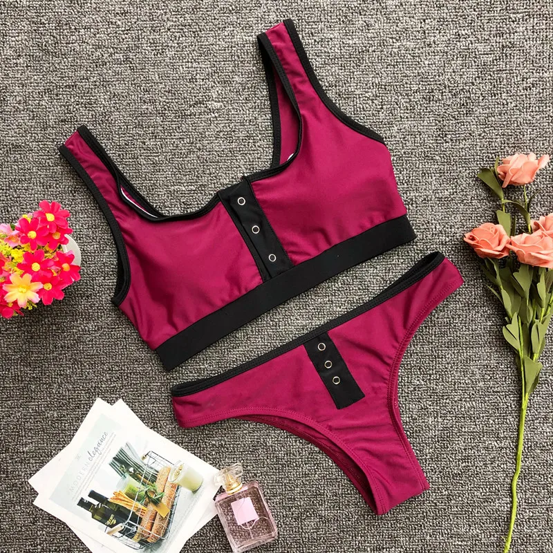 

2019 Sport Zipper Bikini Women Swimwear Female Swimsuit Two-pieces Bikini set Brazilian Bather Bathing Suit Swim Wear Lady