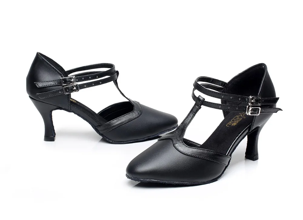 Женская обувь из натуральной кожи Туфли для латинских танцев бальный Танцы обувь черный 7,5 см каблук Современные Танцы вальса; замшевая подошва