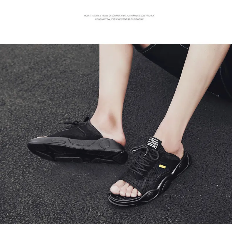 Hot Sandals Men Summer Slippers Fashion Peep Toe Flip Flops Shoes Male Outdoor Non-slip Flat Cow Leather Mesh Beach Slides