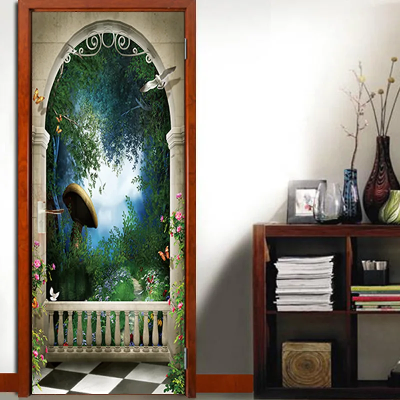 

Mysterious Garden Mushroom 3D Door Sticker Arches Balcony Restaurant Bar Cafe Home Decoration Paste