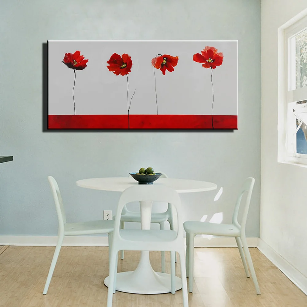 Framed Modern Handmade Canvas Oil Painting Wall Art Home Decor Poppy Flowers