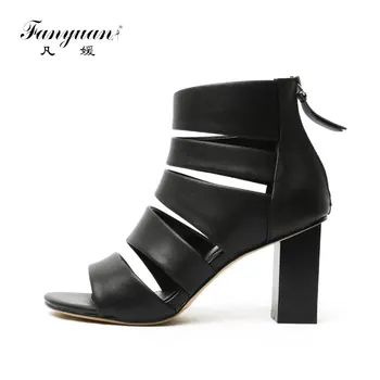 

Fanyuan Fashion Genuine Leather Open Toe Sandals Summer zipper High Heels Women Shoes Elegant Narrow Band Gladiator Shoes