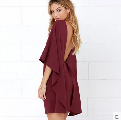 

2016 spring and summer new Europe and America Sexy backless package hip dress Slim cloak dress Red wine black color fashion