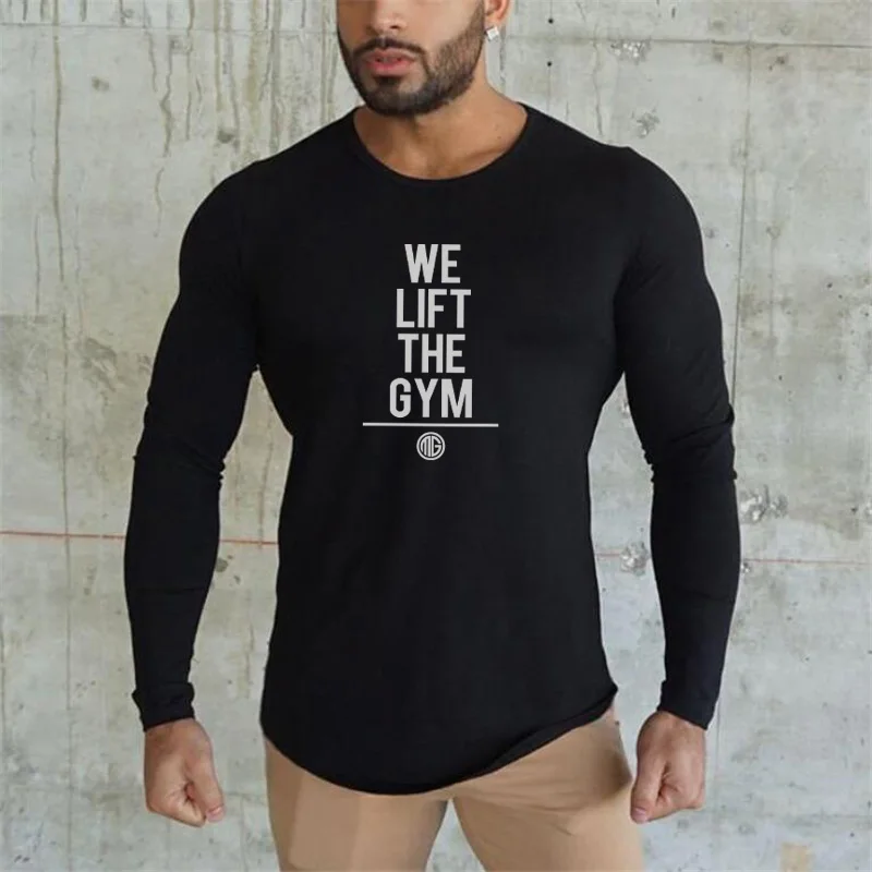

Muscleguys новая фитнес-футболка с длинным рукавом для мужчин брендовая одежда Повседневная футболка для тренажерных залов Мужская облегающая стрейчевая футболка на осень