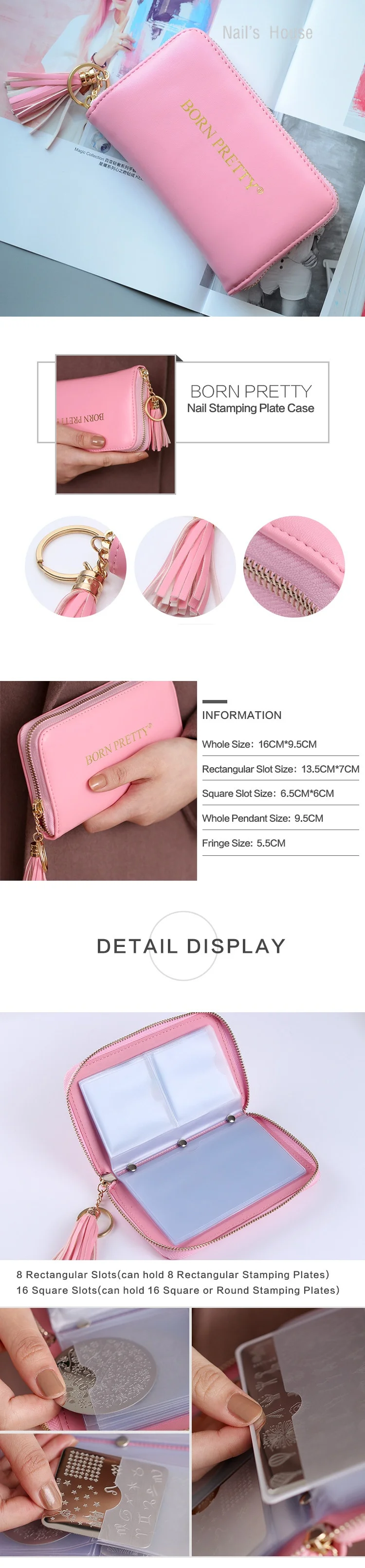 BORN PRETTY розовый держатель для стемпинга ногтей, Круглый квадратный прямоугольный чехол для ногтевого дизайна, тарелка-органайзер, 24 слота, пластины в комплект не входят