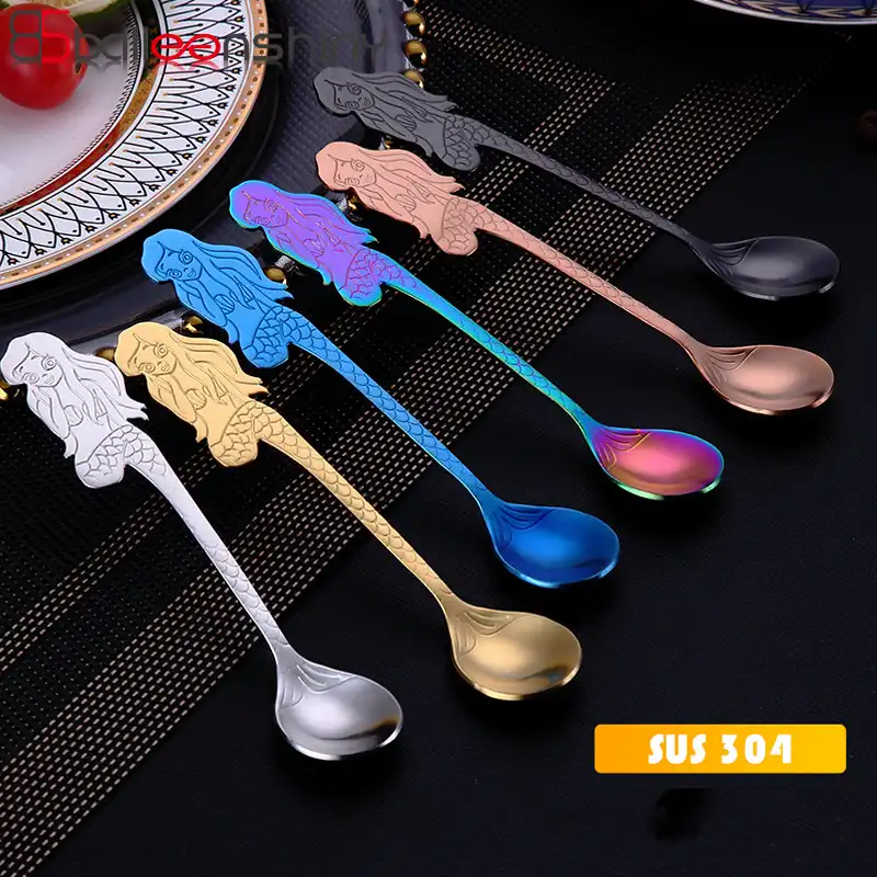 Balleenshiny Stainless Steel Mermaid Dessert Spoon Creative