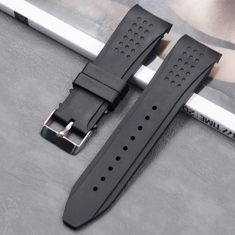 

Silicone strap men's 24mm ladies sports waterproof rubber curved strap accessories pin buckle