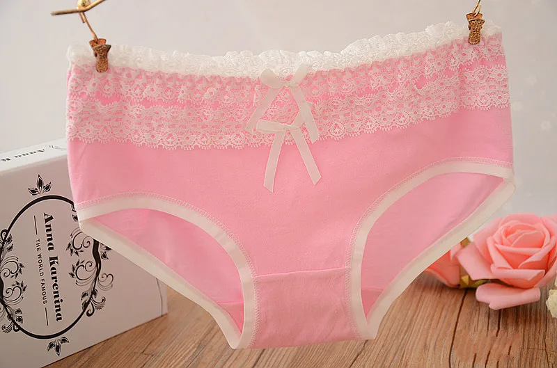 5pcs/lot 2017 Autumn New 2086 Pink Girl Underwear Lace Edge Cotton Bow Cute Women's Underwear Kids Panties 12-26years Female