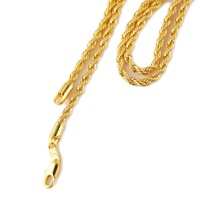 Желтое золото GF мужское женское ожерелье 2" Веревка Цепь GF очаровательные ювелирные изделия лучше всего упаковано с 7 дней без причины для возврата денег