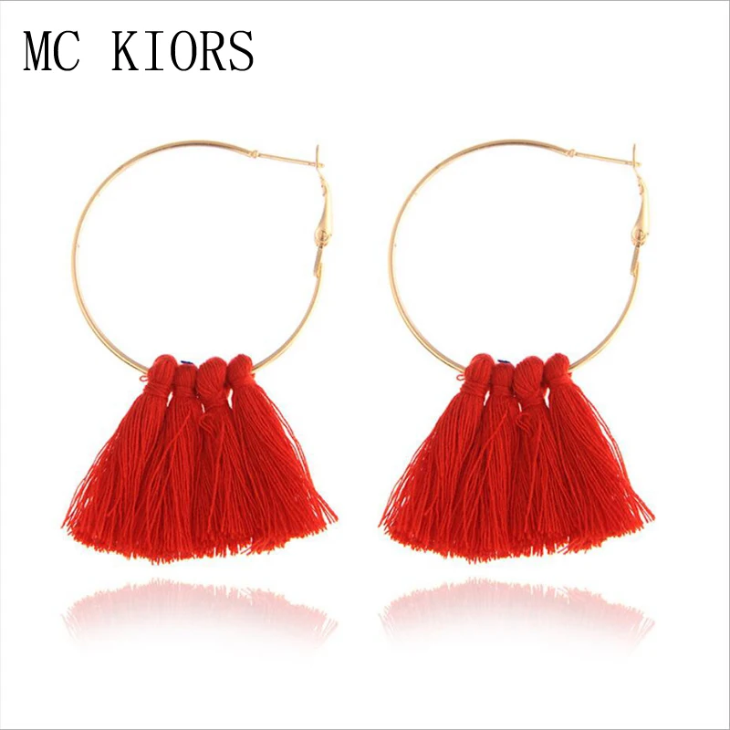 

Black Red Khaki Alloy Long Hoops Tassel Earring Drop For Women Fashion Jewelry Circle Geometric Earring Boucles Hot Sale