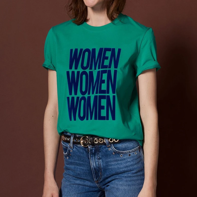 

2019 Summer Women Green Tee Shirts Runway Cotton Tshirt