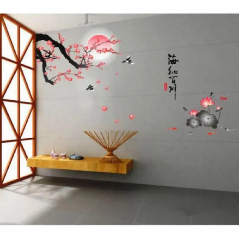 JX-LCLYL Removable Chinese Art DIY Blossom Lotus Flowers Art Decal Vinyl Wall Stickers