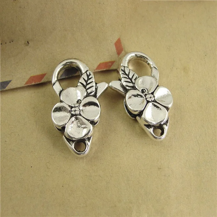 

5pcs/lot 26x15MMAntique Silver Flower Lobster Clasp Hooks For Necklace Bracelet Chain DIY Jewelry Accessory Findings