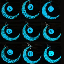 Glowing Letter A To M Moon font b Necklaces b font Pendant Silver Plated Chain Glow