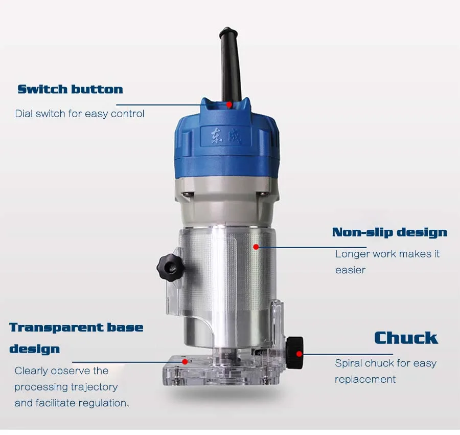 Dongcheng 220 V 30000 RPM Электрический ручной триммер Деревообработка 1/4 ''деревянный