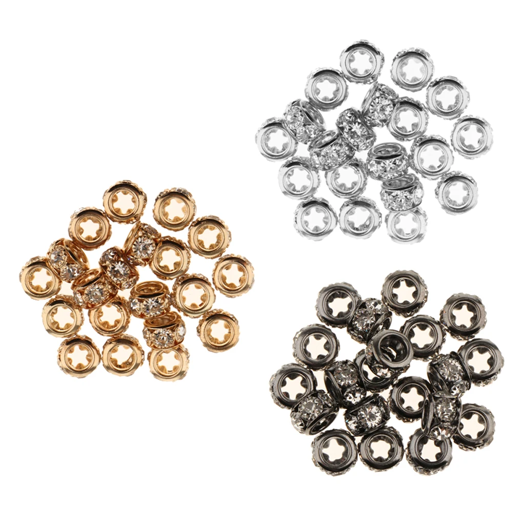20PCS Big Hole European Beads Rondelle Rhinestone Loose Spacer Crystal Beads Fit Necklace Bracelet DIY Finding