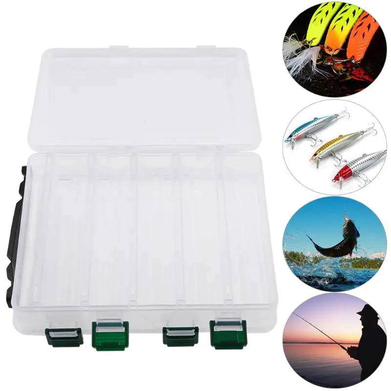 Double Sided 5+5 Compartments High Strength Transparent Plastic Fishing Box Lures Bait Storage Boxes Fishing Tackle Pesca