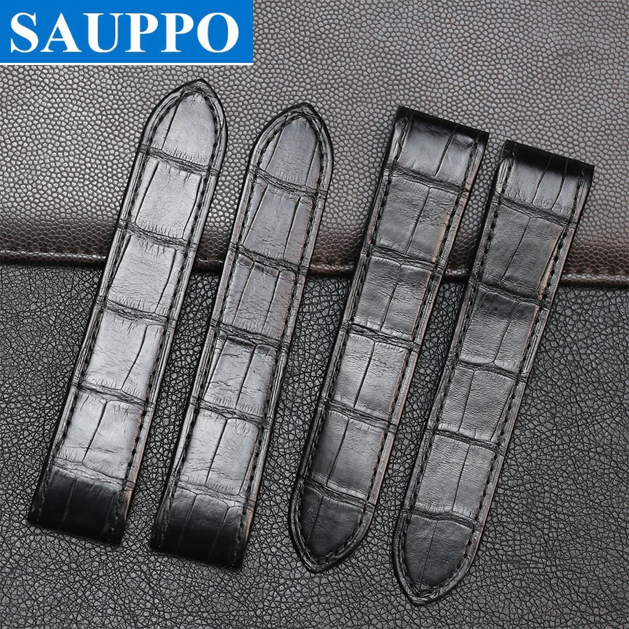 

SAUPPO Watchbands suitable for Cartier Santos Alligator Skin Leahter Wrist Belt 20mm23mm with Bamboo Texture Black Watch Straps