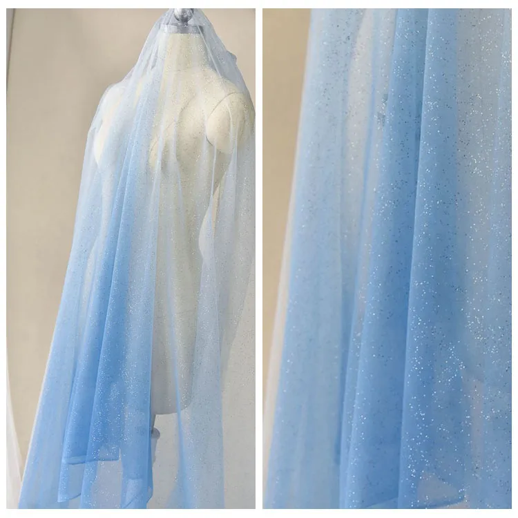 130 см* 1 ярд градиентный цвет звездное небо сетка с блестками пряжа бронзовая спрей блесток прозрачные платья Тюль кружевная ткань для женщин платья - Цвет: blue