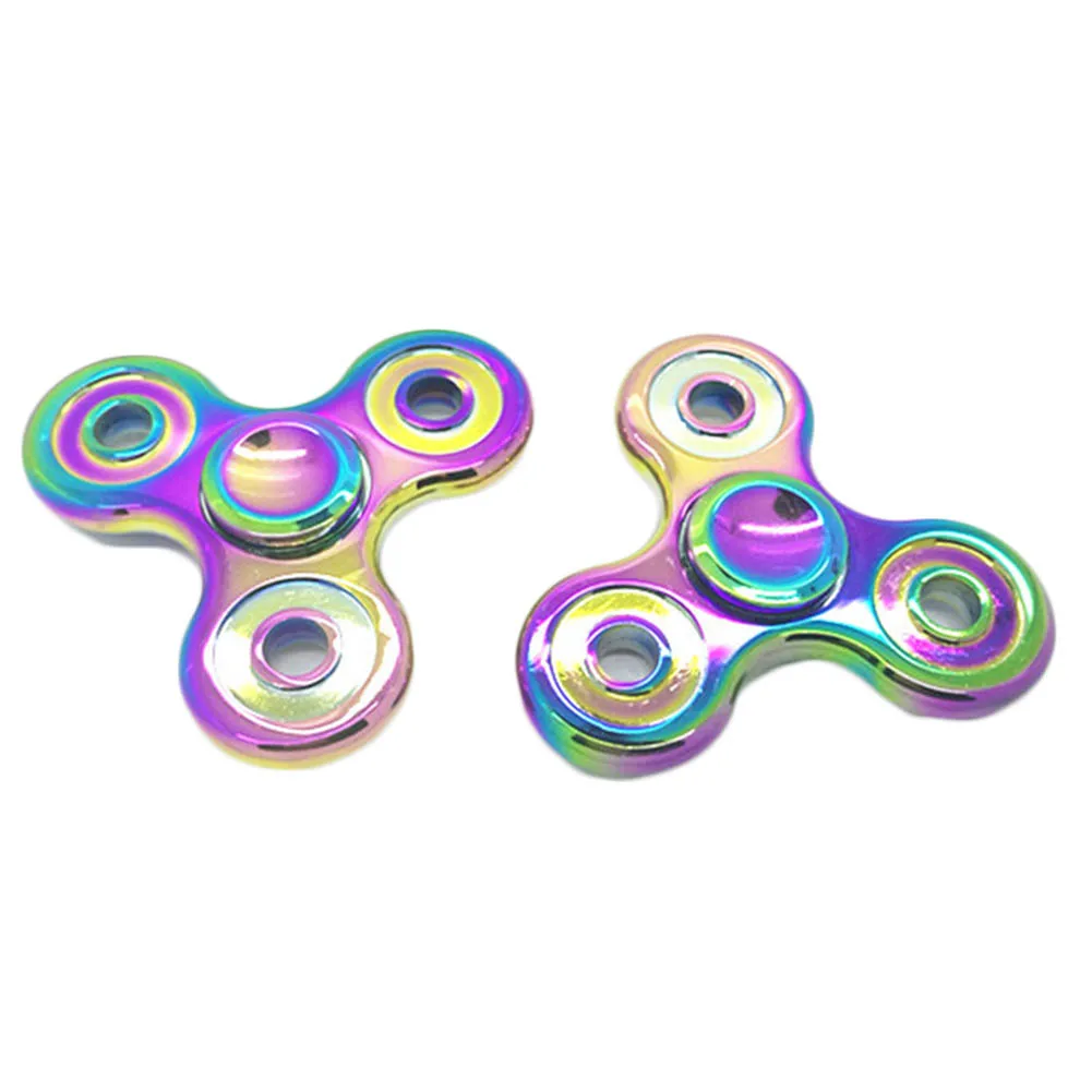 

2017 new  Tri Triangle finger Spinner ADHD Anti Stress Fingers Fidget Toy Titanium  Rainbow Color Spinner