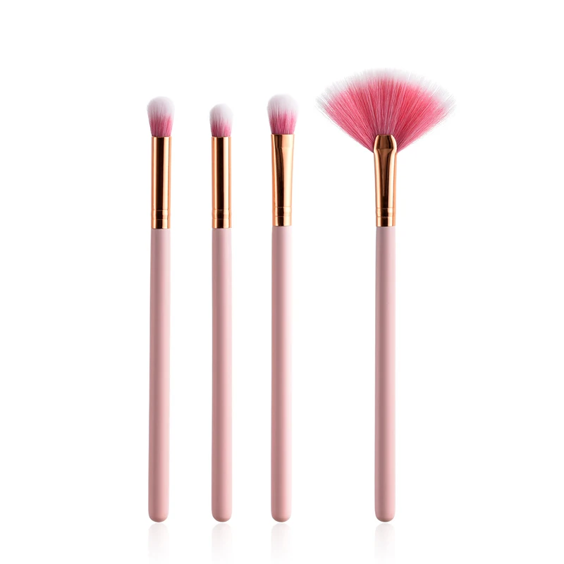 

MECOLOR new 4 pcs makeup brushes set pink wooden handle for eyeshadow cosmetics powder eyebrow lip brush beauty tools