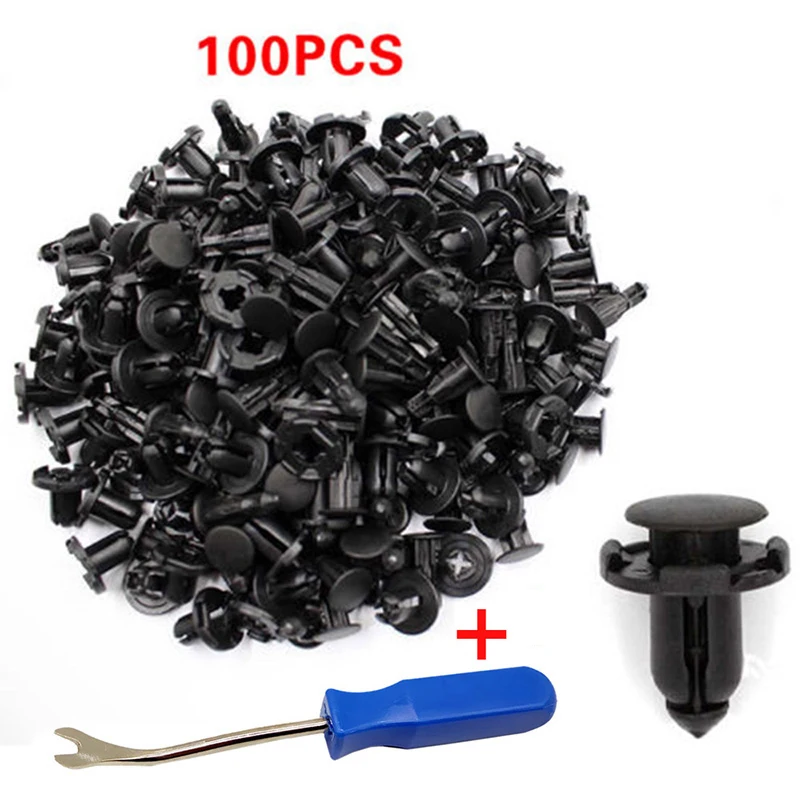 

100x 8mm Clip Trim Car Push Pin Rivet Bumper Door Panel Retainer Fastener + Tool