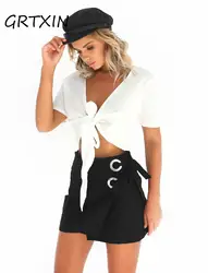 GRTXIN модная женская юбка летние сексуальные мини юбки для вечеринок с высокой талией черные белые кружевные юбки-карандаш с пуговицами для