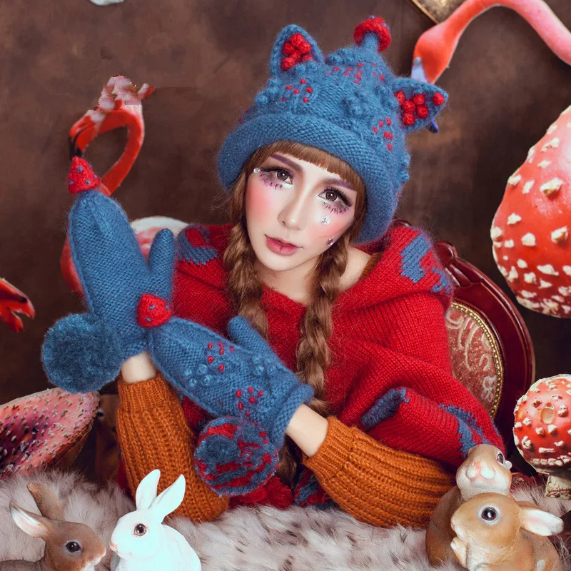 Bomhcs Рождество дерево шапочка и Прихватки для мангала милые Для женщин теплые зимние 100% ручной шапка шапки подарок