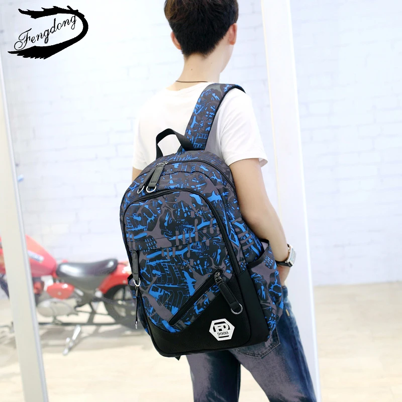 Fengdong Mochila de los hombres de la moda, mochila impermeable de Oxford, mochila de los estudiantes de la escuela secundaria, mochila del ordenador portátil para la mochila escolar adolescente