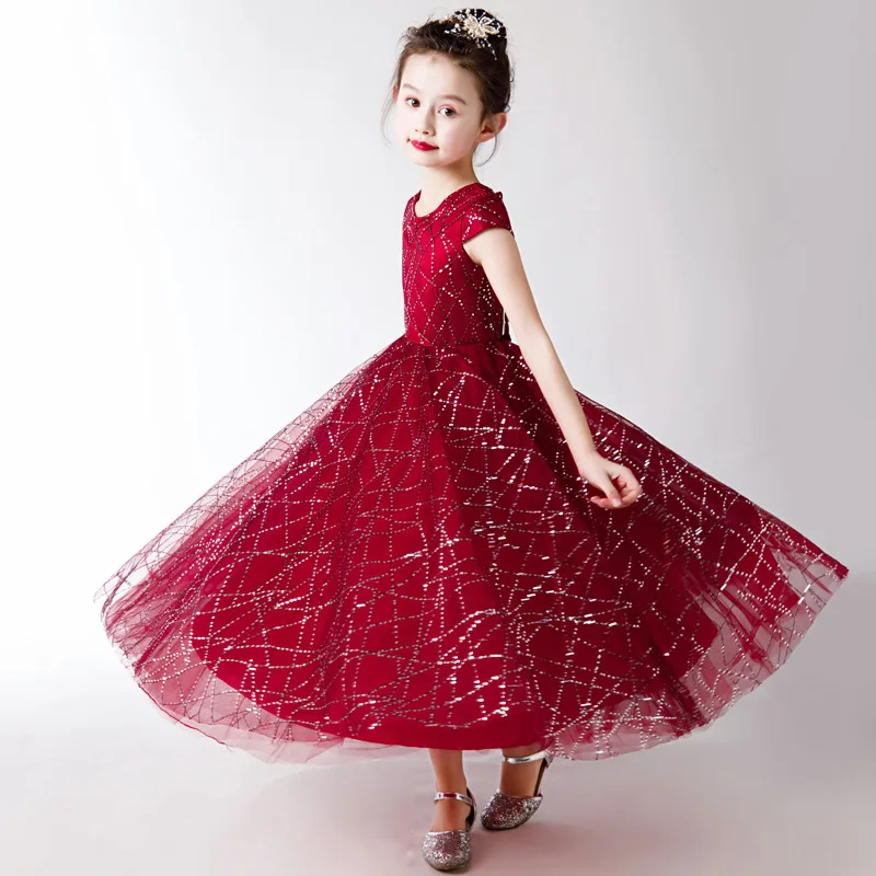 

2019 Summer Korean Style Mother Daughter Dresses Cute O-neck Red Geometric Pattern Long Lace Mother And Daughter Dresses
