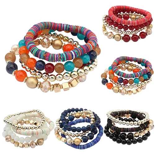 

Women's 4 Pcs Colorful Beads Multilayer Bangle Infinity Handmade Wrap Bracelets