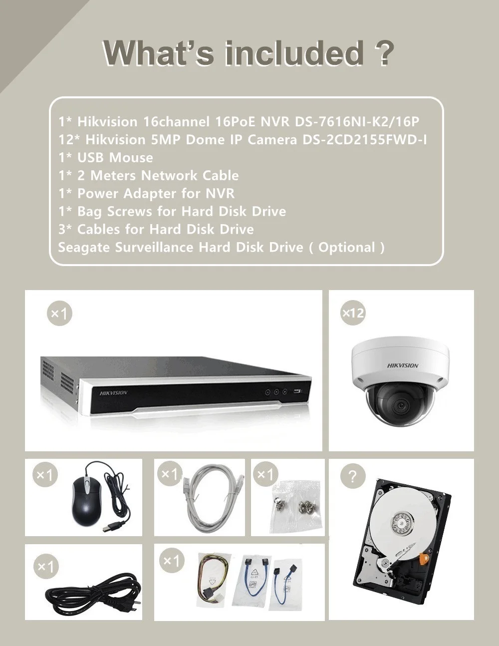 Hikvision 16CH CCTV система 12 шт. 5MP IP камера Всепогодная камера безопасности 16CH NVR день/ночь DIY комплект видеонаблюдения Sytem