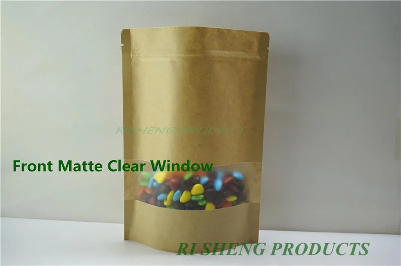 10x15cm,100 X Stand up Kraft paper bags with matte Clear window and
